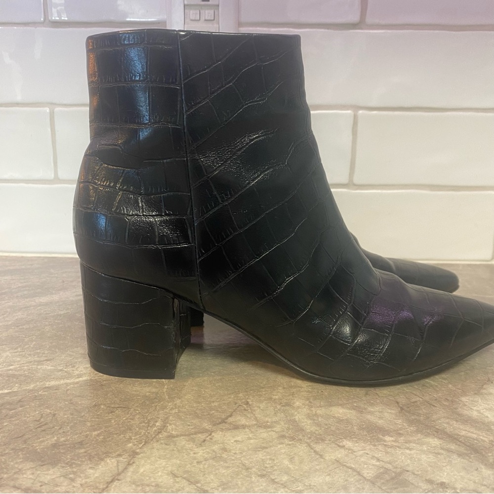 Marc Fisher Black Croc-Pattern Ankle Booties